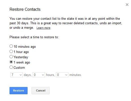 restore contacts from google