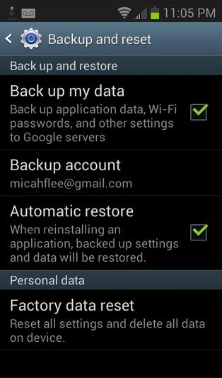 backup android with google