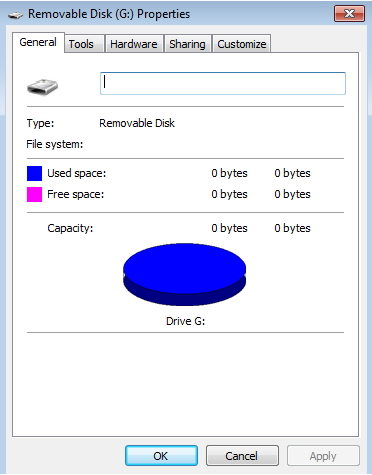 usb drive showing 0 bytes
