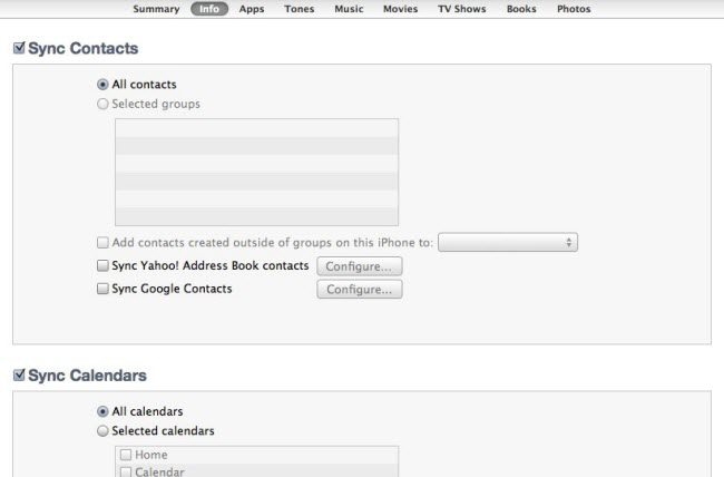 sync contacts with itunes