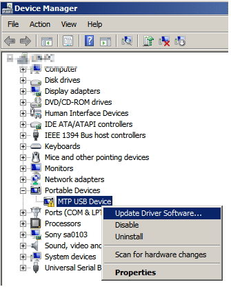 update mtp usb device driver